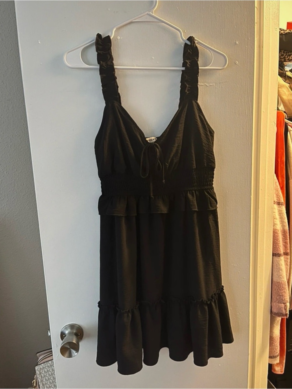 Inspired Hearts Black Ruffled Mini Dress with Smocked Waist